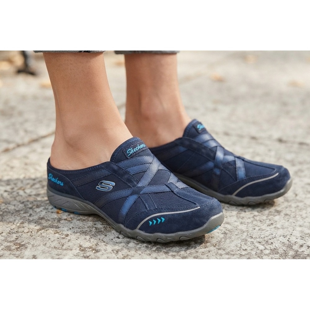 Skechers Relaxed Fit Navy Blue Memory Foam Slip On Mules SN 22464 Womens 8